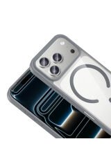 iPhone 17 Pro Max Kılıf M-safe Wireless Şarj Özellikli Silikon HNZM Ege Kapak - Lacivert Turuncu