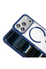 iPhone 17 Pro Max Kılıf M-safe Wireless Şarj Özellikli Silikon HNZM Ege Kapak - Lacivert Turuncu