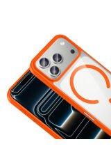 iPhone 17 Pro Max Kılıf M-safe Wireless Şarj Özellikli Silikon HNZM Ege Kapak - Lacivert Turuncu
