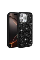 iPhone 16 Pro Max Kılıf Parlak Taşlı Tasarım Zore Pırlanta Kapak - Gri Siyah
