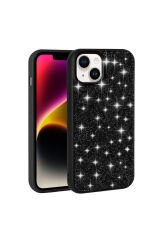 iPhone 14 Uyumlu Parlak Taşlı Tasarım Pırlanta BSAY Kılıf-Beyaz Beyaz