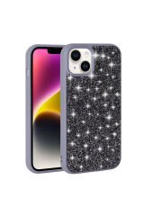 iPhone 14 Uyumlu Parlak Taşlı Tasarım Pırlanta BSAY Kılıf-Beyaz Gri
