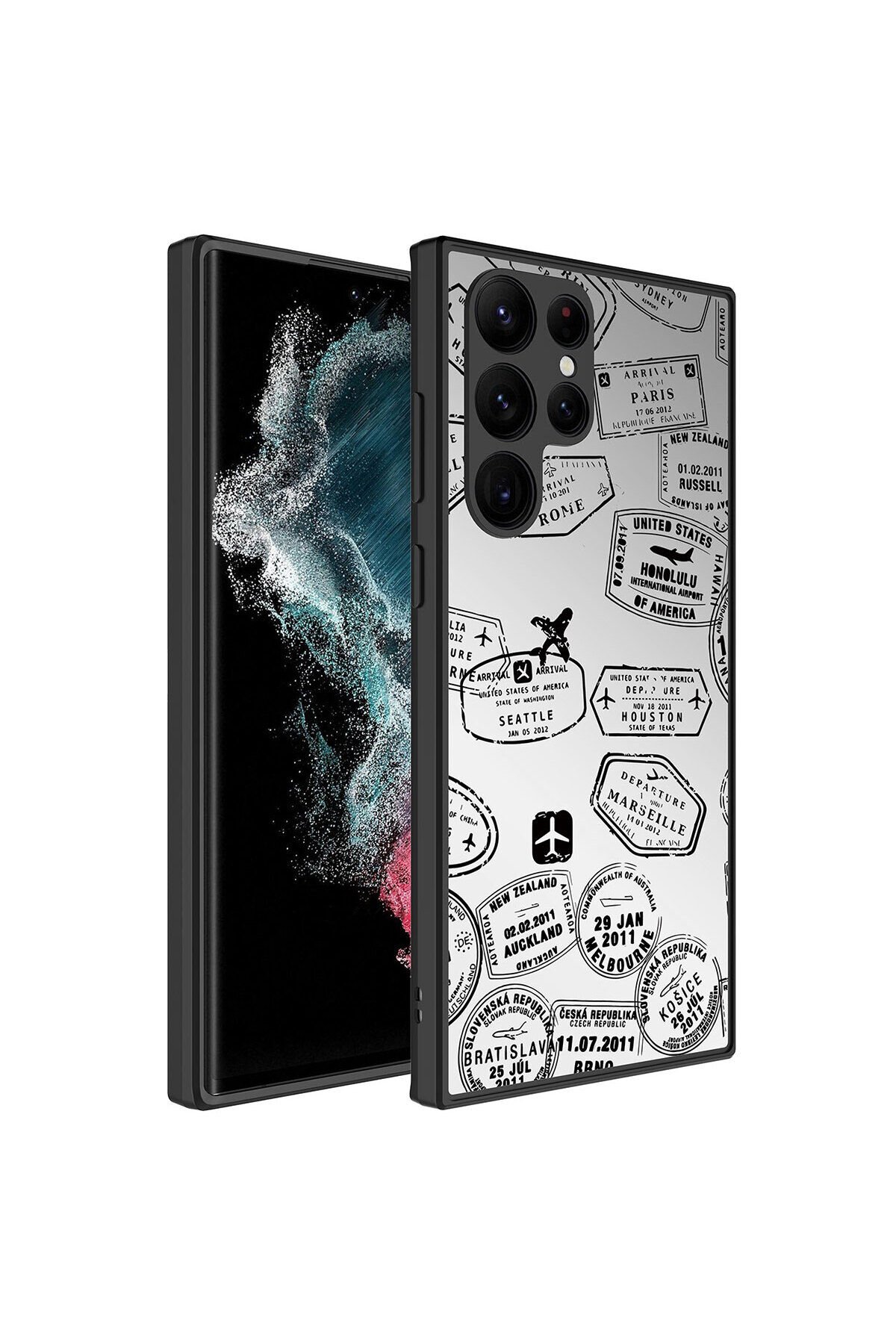 Galaxy S22 Ultra Uyumlu Aynalı Desenli Kamera Korumalı Parlak BSAY Mirror Kılıf-Seyahat Seyahat