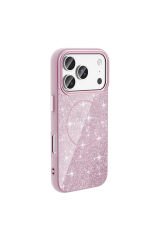 iPhone 17 Pro Max Kılıf M-safe Şarj Özellikli Parlayan Simli BSAY Okso Kapak - Siyah Altın