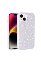 iPhone 14 Uyumlu Parlak Taşlı Tasarım Pırlanta BSAY Kılıf-Beyaz Siyah