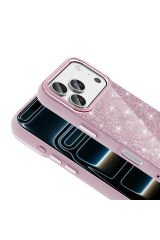 iPhone 17 Pro Max Kılıf M-safe Şarj Özellikli Parlayan Simli BSAY Okso Kapak - Siyah Altın