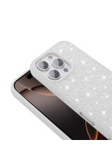 iPhone 16 Pro Max Kılıf Parlak Taşlı Tasarım Zore Pırlanta Kapak - Gri Pembe