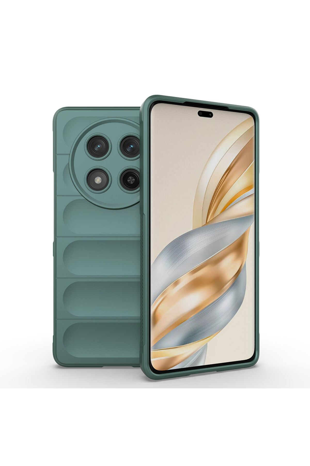 Honor Magic 7 Lite Kılıf Esnek TPU Oyuklu Arka Yüzey Tasarımlı BSAY Etnik Silikon Kapak - Koyu Yeşi