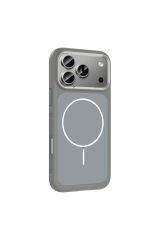 iPhone 17 Pro Max Kılıf M-Safe Şarj Özellikli Metal Kamera Çerçeveli Zore Sanremo Silikon Kapak Gri