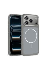 iPhone 17 Pro Max Kılıf M-Safe Şarj Özellikli Metal Kamera Çerçeveli Zore Sanremo Silikon Kapak Gri