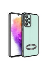 Galaxy A73 Kılıf Kamera Korumalı Logo Gösteren BSAY Omega Kapak - Gümüş Rose Gold