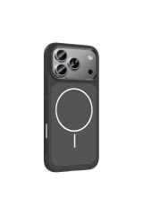 iPhone 17 Pro Max Kılıf M-Safe Şarj Özellikli Metal Kamera Çerçeveli Zore Sanremo Silikon Kapak Siyah