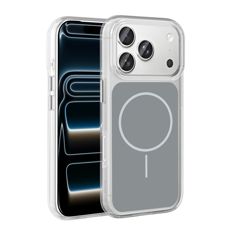 iPhone 17 Pro Kılıf Metal Buton Tasarımlı Zore İkonik Sert Silikon Kılıf Gri