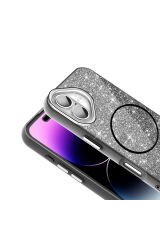 iPhone 16 Plus Kılıf Magsafe Şarj Özellikli Parlayan Simli Zore Okso Kapak - Derin Mor Gold