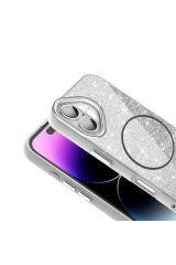 iPhone 16 Plus Kılıf Magsafe Şarj Özellikli Parlayan Simli Zore Okso Kapak - Derin Mor Gold
