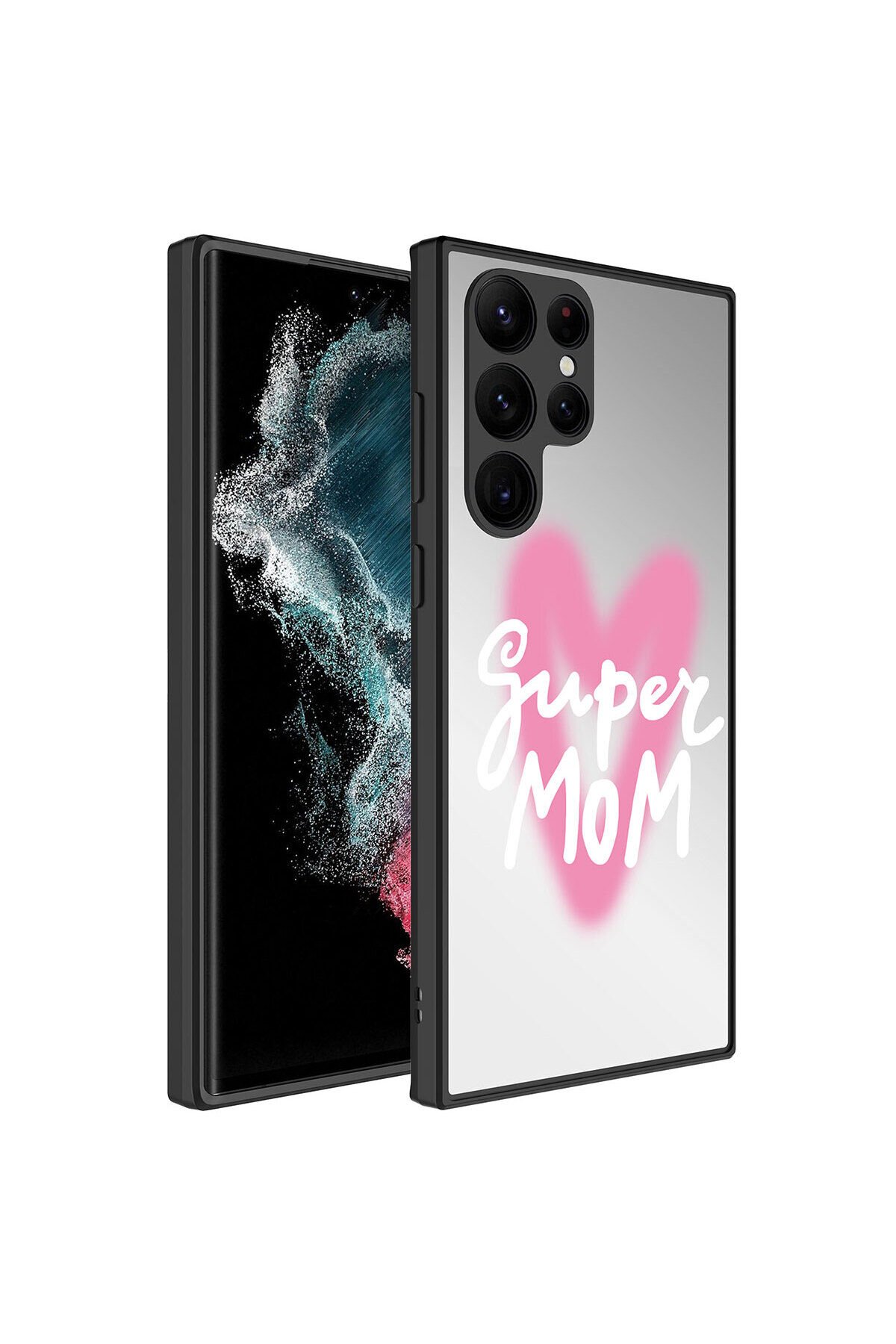 Galaxy S22 Ultra Uyumlu Aynalı Desenli Kamera Korumalı Parlak BSAY Mirror Kılıf-Seyahat Süper Anne