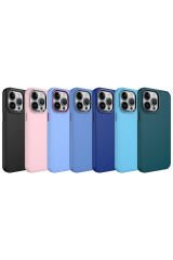 iPhone 13 Pro Max Uyumlu Metal Çerçeve ve Buton Tasarımlı Silikon BSAY Luna Kılıf-Koyu Yeşil Pembe