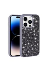 iPhone 14 Pro Uyumlu Parlak Taşlı Tasarım Pırlanta BSAY Kılıf-Lila Gri
