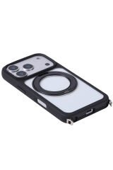 iPhone 17 Pro Max Kılıf M-Safe Şarj Özellikli Standlı Piza Silikon Kapak Turuncu