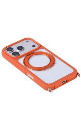 iPhone 17 Pro Max Kılıf M-Safe Şarj Özellikli Standlı Piza Silikon Kapak Turuncu