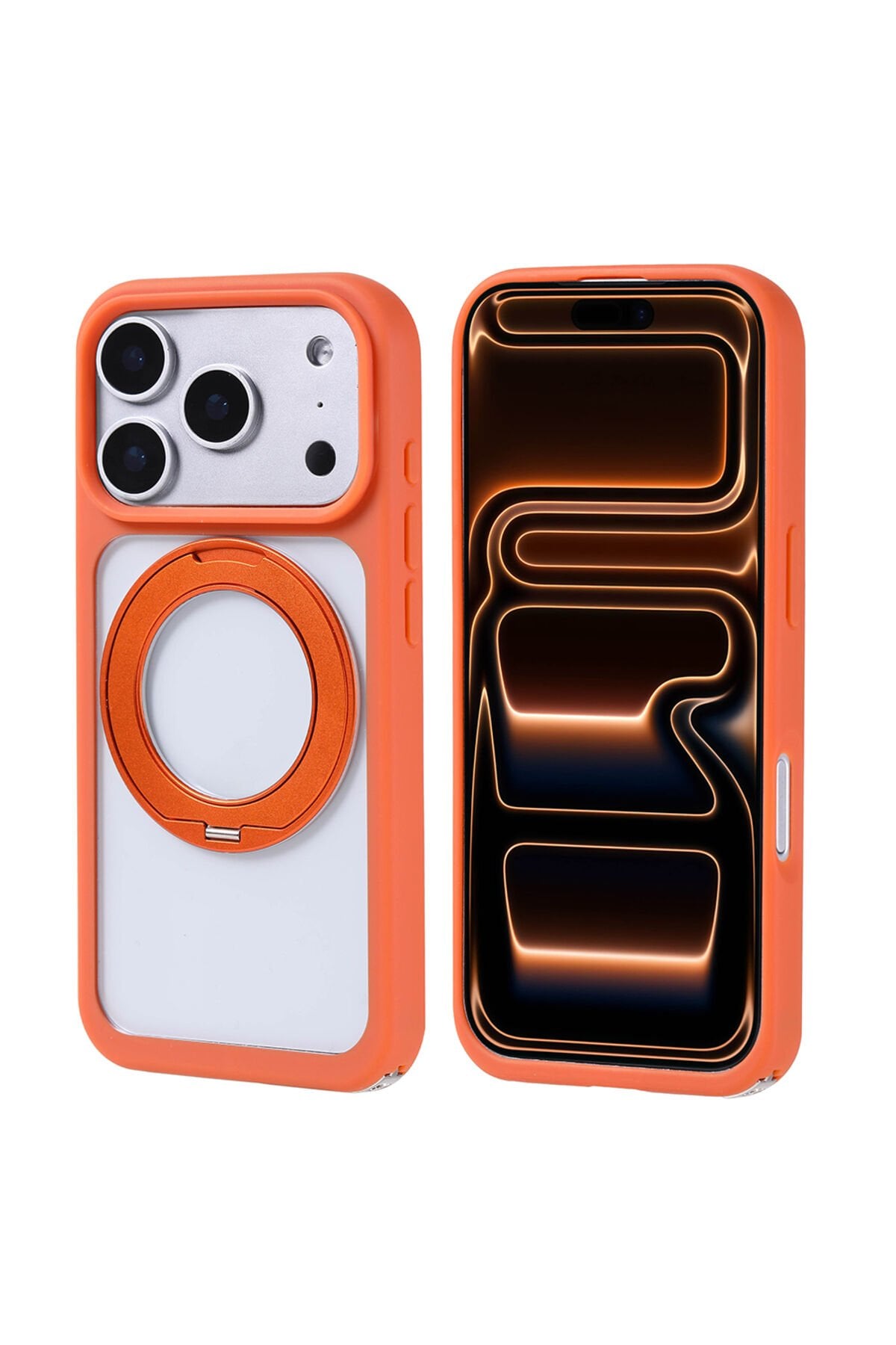 iPhone 17 Pro Max Kılıf M-Safe Şarj Özellikli Standlı Piza Silikon Kapak Turuncu