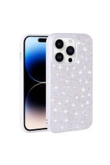 iPhone 14 Pro Max Uyumlu Parlak Taşlı Tasarım Pırlanta BSAY Kılıf-Beyaz Gri