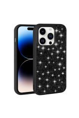 iPhone 14 Pro Max Uyumlu Parlak Taşlı Tasarım Pırlanta BSAY Kılıf-Beyaz Gri