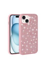 iPhone 15 Uyumlu Parlak Taşlı Tasarım Pırlanta BSAY Kılıf-Beyaz Beyaz