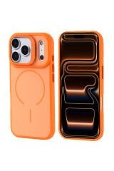 iPhone 17 Pro Max Kılıf M-safe Şarj Özellikli Kamera Standlı Notron Kapak Turuncu