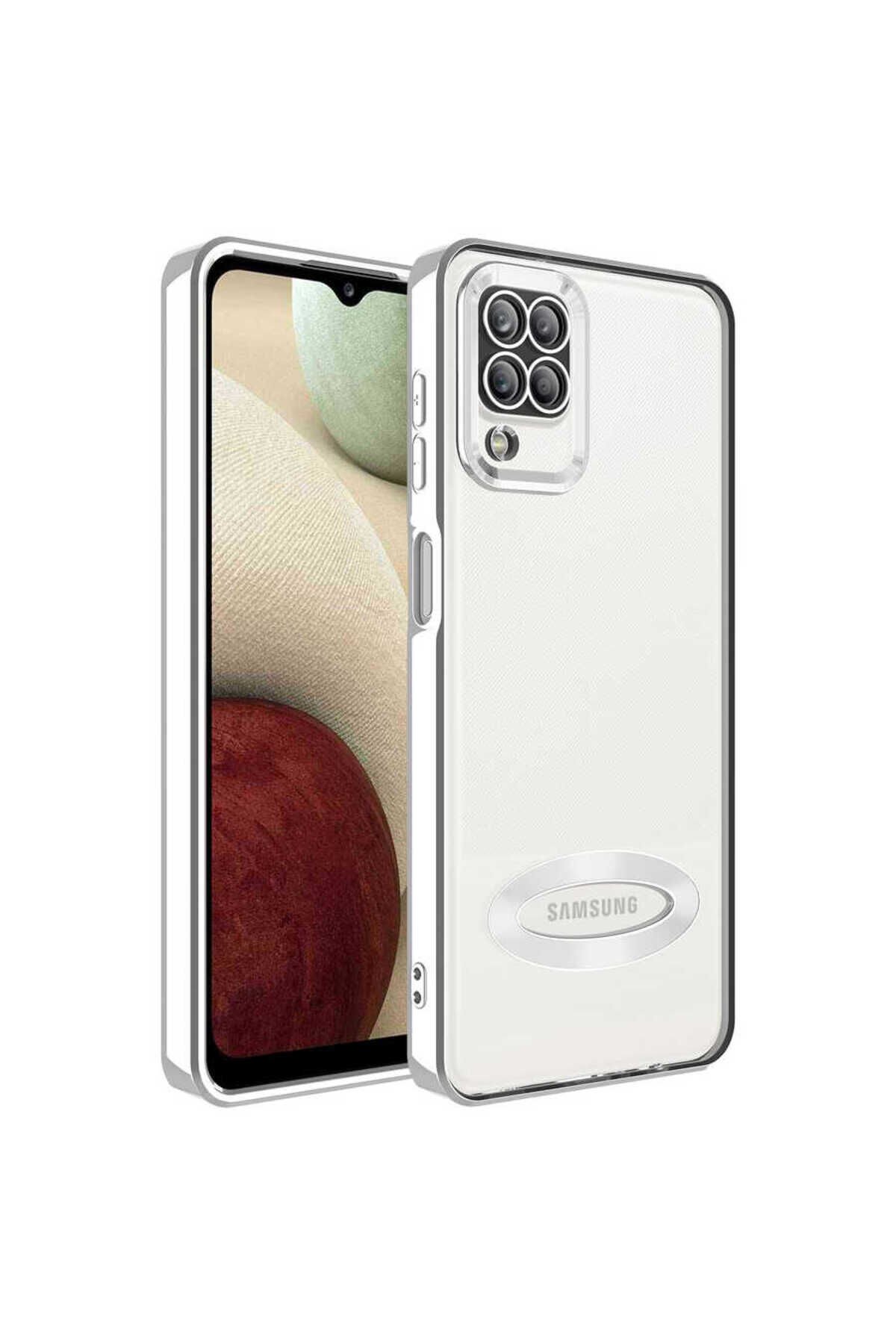 Galaxy M12 Kılıf Kamera Korumalı Logo Gösteren BSAY Omega Kapak - Rose Gold Gümüş