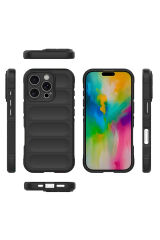 iPhone 16 Pro Max Kılıf Esnek TPU Oyuklu Arka Yüzey Tasarımlı GNST Etnik Silikon Kapak - Siyah Siyah