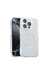 iPhone 15 Pro Kılıf Taşlı Tasarım M-safe Şarj Özellikli Koment Silikon Kapak - Gümüş Gümüş