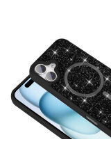 iPhone 16 Kılıf Pırlanta Tasarımlı Magsafe Şarj Özellikli Zore Mozaik Silikon Kapak - Desert Titanyu Gri
