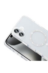 iPhone 16 Kılıf Taşlı Tasarım M-safe Şarj Özellikli Koment Silikon Kapak - Gold Altın