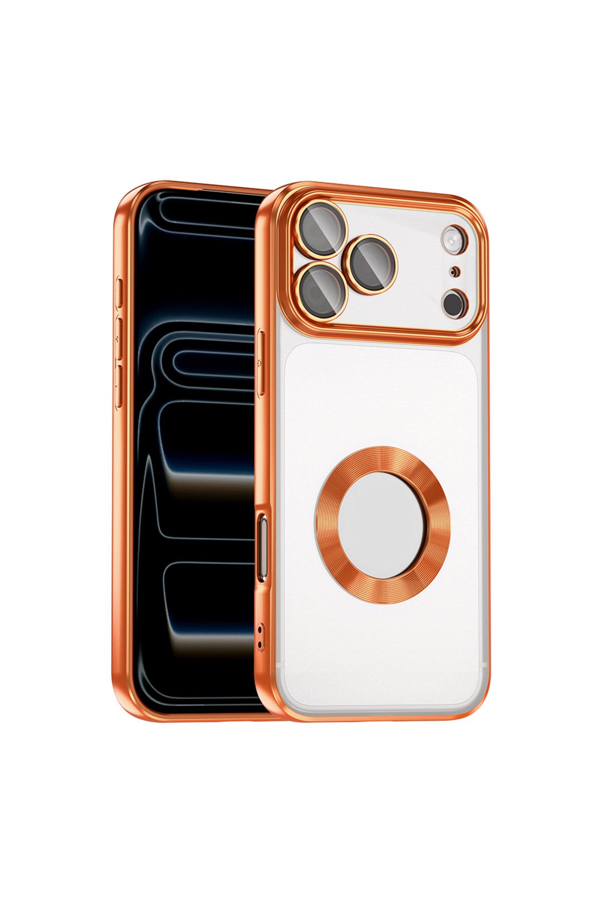 iPhone 17 Pro Max Kılıf Kamera Korumalı Logo Gösteren Zore Omega Kapak - Turuncu Turuncu