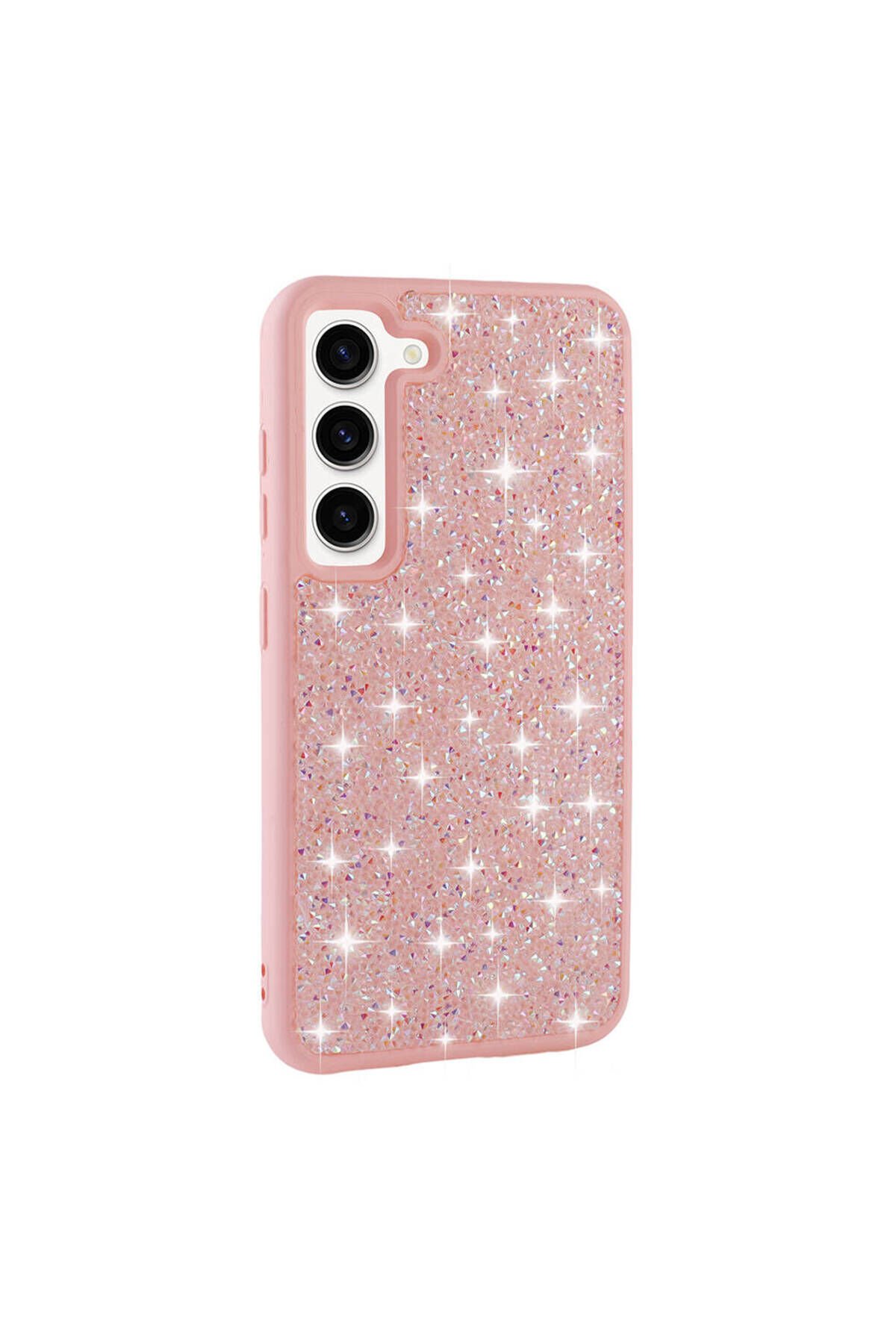 Galaxy S23 Uyumlu Parlak Taşlı Tasarım Pırlanta BSAY Kılıf-Pembe Pembe
