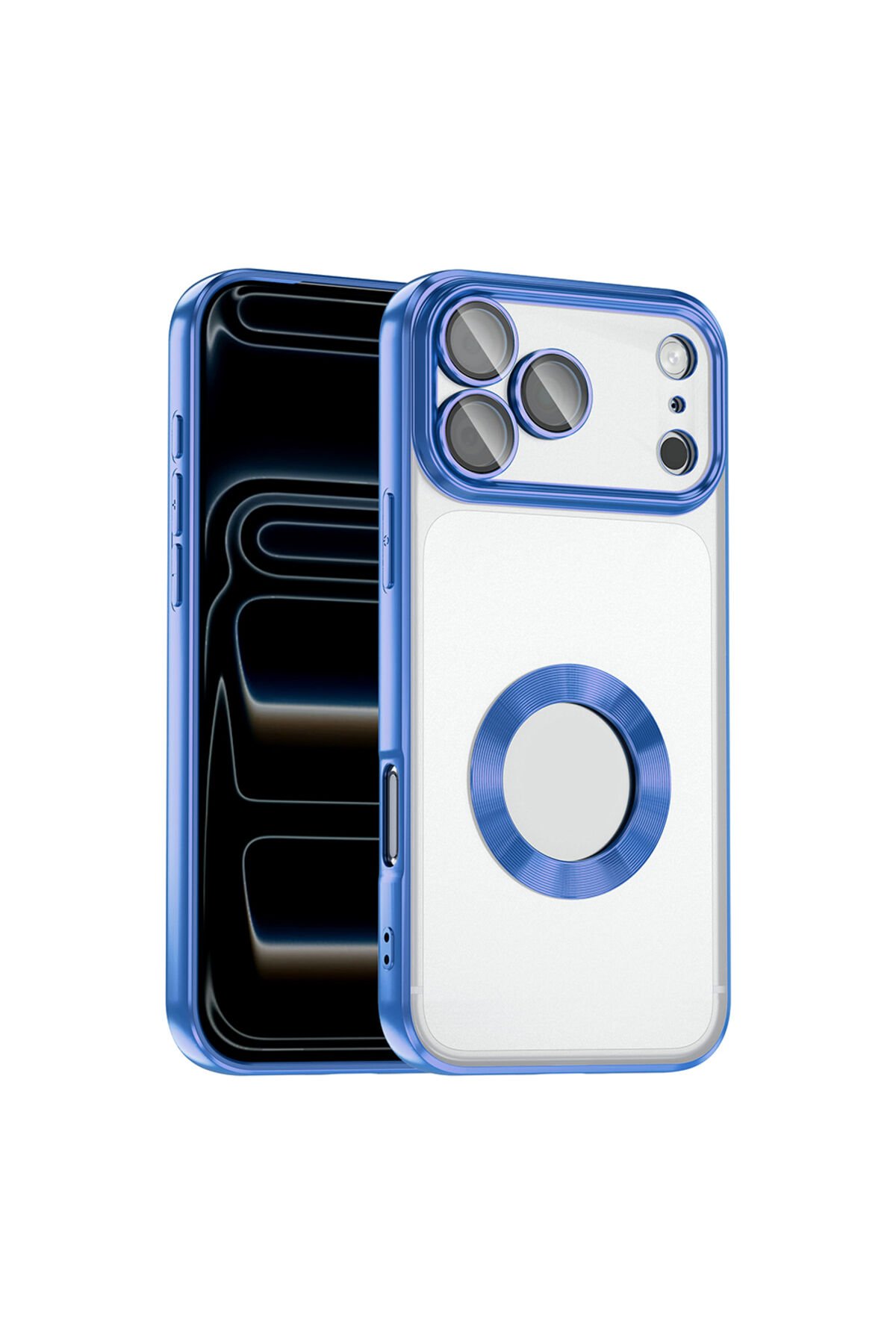 iPhone 17 Pro Max Kılıf Kamera Korumalı Logo Gösteren Zore Omega Kapak - Turuncu Mavi