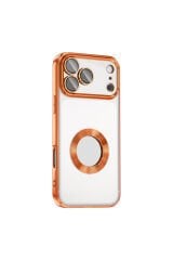 iPhone 17 Pro Max Kılıf Kamera Korumalı Logo Gösteren Zore Omega Kapak - Turuncu Altın