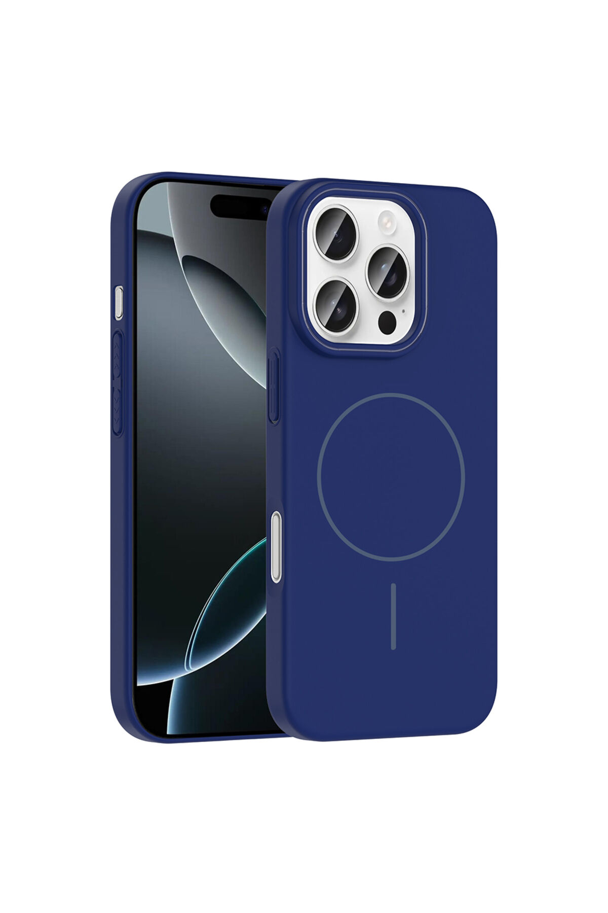 iPhone 16 Pro Max Kılıf Magsafe Şarj Özellikli Zore Ruby Silikon Kapak - Lacivert Lacivert