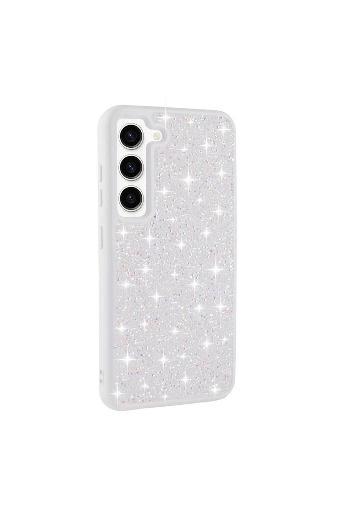 Galaxy S23 Uyumlu Parlak Taşlı Tasarım Pırlanta BSAY Kılıf-Pembe Beyaz