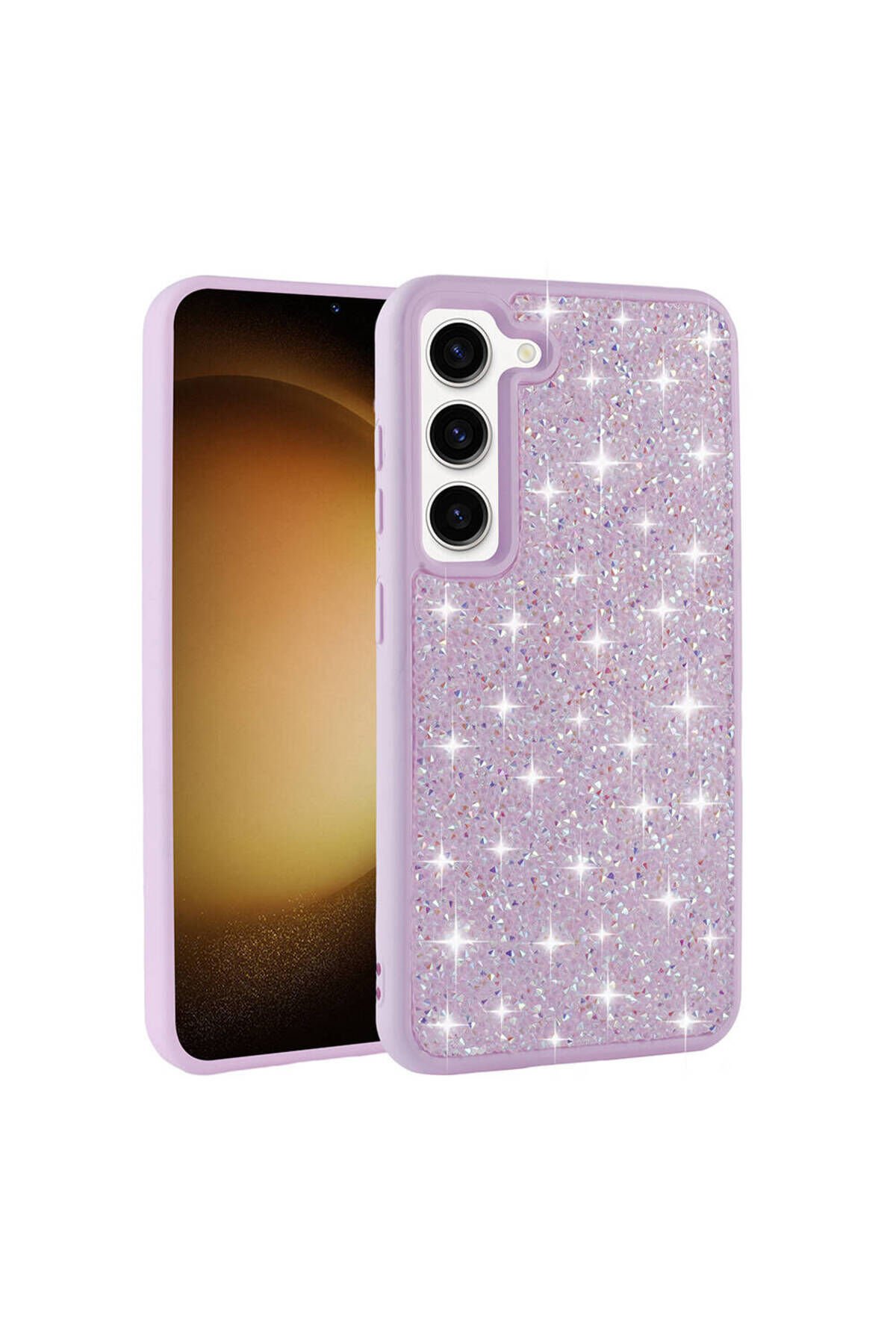 Galaxy S23 Uyumlu Parlak Taşlı Tasarım Pırlanta BSAY Kılıf-Pembe Beyaz