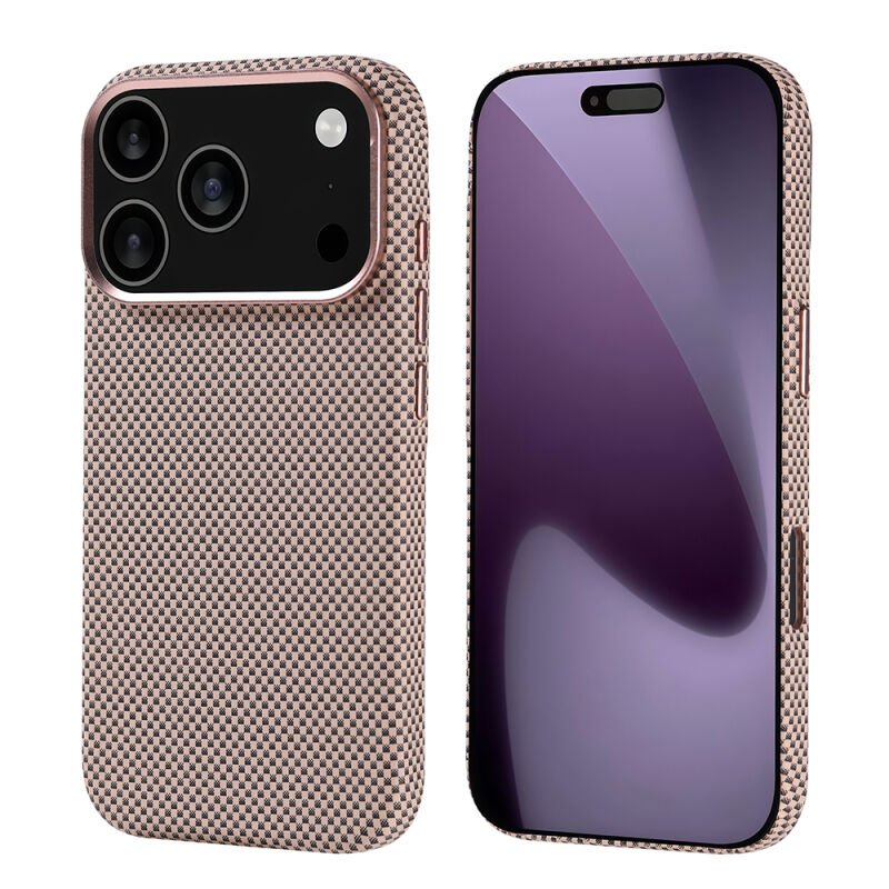 iPhone 17 Pro Kılıf M-safe Şarj Özellikli Karbon Fiber Görünümlü Zore Nekst Kılıf Gold