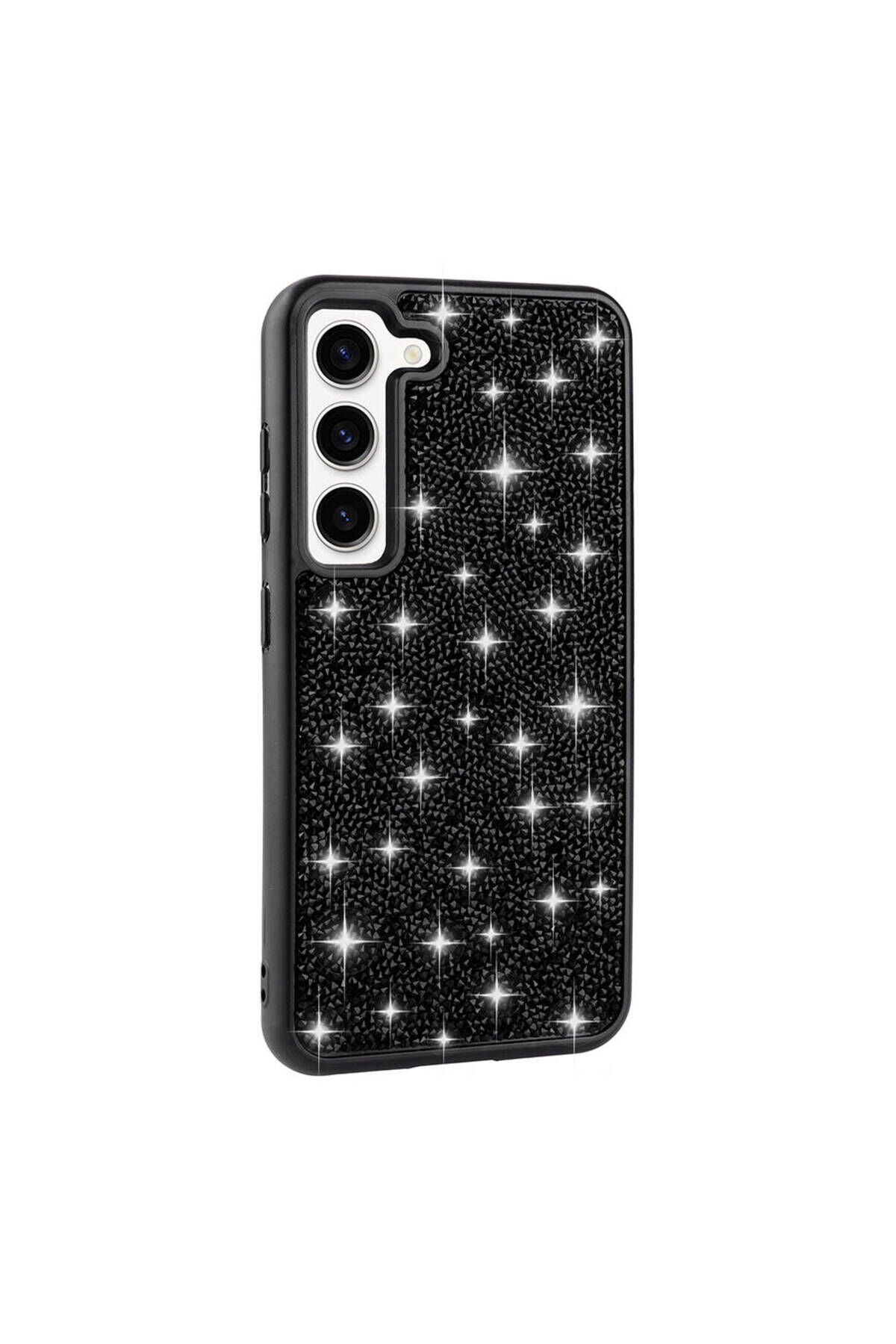 Galaxy S23 Uyumlu Parlak Taşlı Tasarım Pırlanta BSAY Kılıf-Pembe Siyah