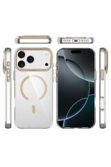 iPhone 17 Pro Max Kılıf M-safe Şarj Özellikli Airbagli Kamera Standlı Zore Azor Kapak Gri