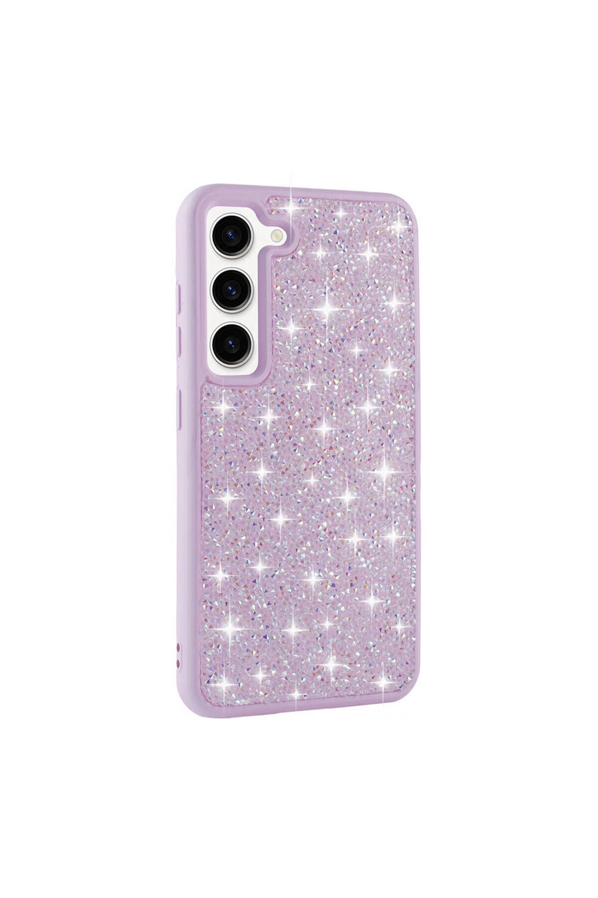 Galaxy S23 Uyumlu Parlak Taşlı Tasarım Pırlanta BSAY Kılıf-Pembe Lila