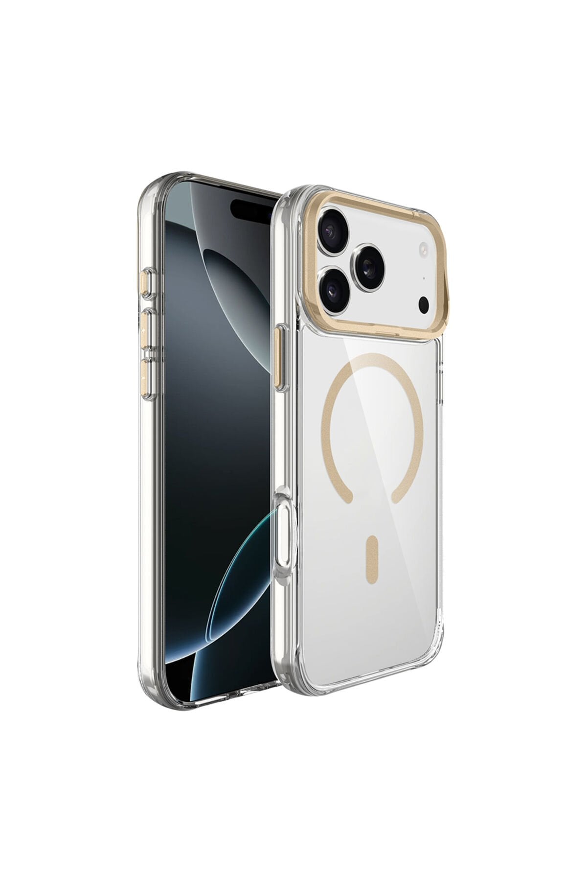 iPhone 17 Pro Max Kılıf M-safe Şarj Özellikli Airbagli Kamera Standlı Zore Azor Kapak Lacivert