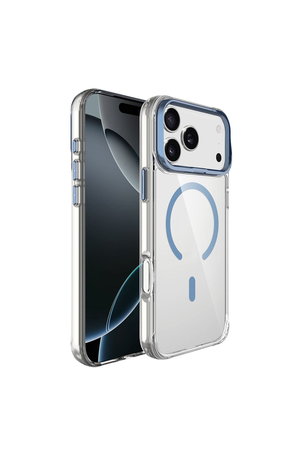 iPhone 17 Pro Max Kılıf M-safe Şarj Özellikli Airbagli Kamera Standlı Zore Azor Kapak Lacivert