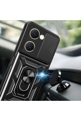 Vivo Y18 Kılıf Magnetik Standlı Kamera Korumalı BSAY Sürgülü Vega Kapak - Mavi Mavi