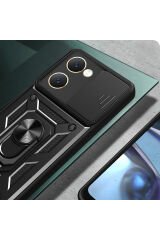 Vivo Y18 Kılıf Magnetik Standlı Kamera Korumalı BSAY Sürgülü Vega Kapak - Mavi Mavi