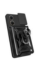 Vivo Y18 Kılıf Magnetik Standlı Kamera Korumalı Sürgülü Vega Kapak - Siyah Siyah